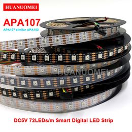 Bande lumineuse LED RGB intelligente adressable, 5M, 72 diodes/m, APA107 (similaire à APA102), 5050 pixels SMD, TV numérique 5V, PCB blanc/noir, IP20/IP65/IP67