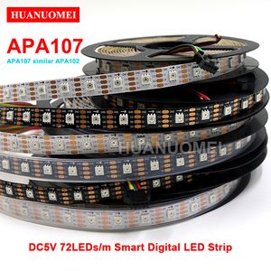5M 72LEDS / M APA107 (Soortgelijke APA102) Adresseerbare Smart RGB LED Strip 5050 SMD Pixel Tape Light 5V Digitale TV, Wit / Zwart PCB, IP20 / IP65 / IP67