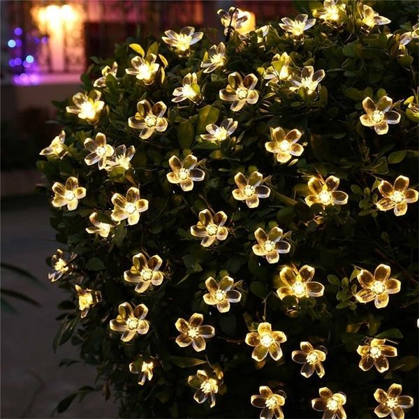 5m 7m 12m 22m Fleur de Pêcher Lampe Solaire Puissance LED Guirlande Lumineuse 6V Guirlandes Solaires Jardin Décoration De Noël Pour L'extérieur 201211