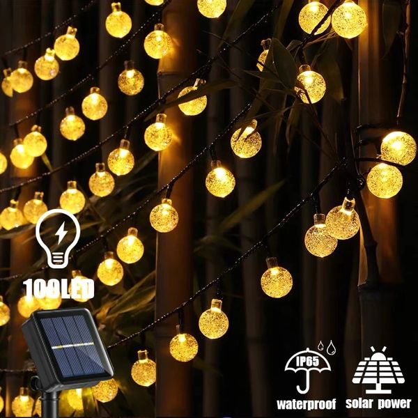 5m 7m 12m Guirlandes Solaires Extérieures 100 Led Cristal Globe Lumières Étanche Solaire Festoon Fée Lumière pour Jardin De Noël Ramadan Décor