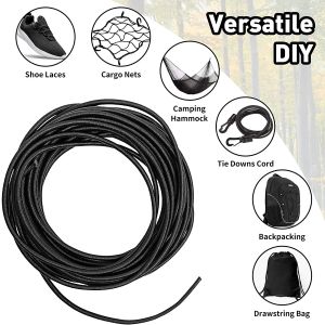 5m Black / White Strong Elastic Rope Corde élastique Cordon d'amortisseur String Stretch pour le projet de kayak Boat Sac à bagages AA8513