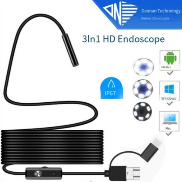 Caméra d'inspection de serpent d'endoscope de 5M Endoscope 6 LED pour iPhone Android iOS 3-en-1 endoscope d'ordinateur de téléphone portable connecteur de type C endoscope de tube de voiture