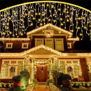 5m Kerstmis Garland LED Gordijn Icicle String Lights Droop 0,4-0,6 m AC 220V Garden Street Outdoor Decoratief vakantielicht