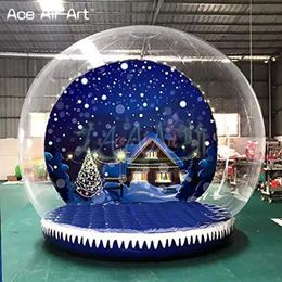 5 m de dia (16,5 pieds) avec souffleur de décoration de Noël attrayante Globe de neige gonflable Tent à bulles transparentes Santa avec fond imprimé et soufflant