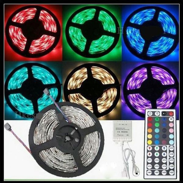 Tira de luz LED RGB flexible de 5M 16 pies 5050 SMD 5M 300 LED Luz LED IMPERMEABLE con controlador remoto IR CE RoHs Luces de Navidad