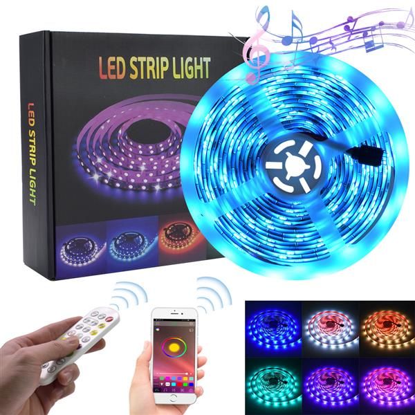 Tira de luces LED de 5M tiras RGB cinta de luz 150 LED SMD5050 controlador Bluetooth impermeable + Control remoto de 24 teclas