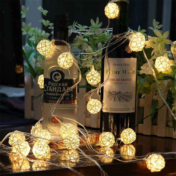 5m LED blanc chaud fête de mariage jardin guirlande coton guirlande lumineuse 220v / 110v fée de Noël lumière décorative boules de rotin lampe5 Y201020