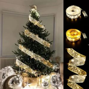 5M NUEVO 50 Luces de hadas de doble capa Cuerdas Arcos de cinta con LED Adornos para árboles de Navidad Año Nuevo Navidad Hogar FY2570 1027