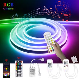 5 m per haspel Smart LED-verlichting RGB Flexibele Neon Strip 12 V Dimbare WiFi / Bluetooth-app / IR-afstandsbediening Decoratie Kamer TV voor Alexa