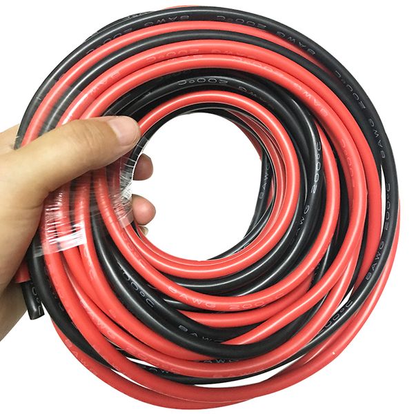 Freeshipping 5 m rood + 5 m zwart verlengkabel flexibele siliconen draad Testlijn 8AWG vertind Koperen Koord siliconen rubber Kabel