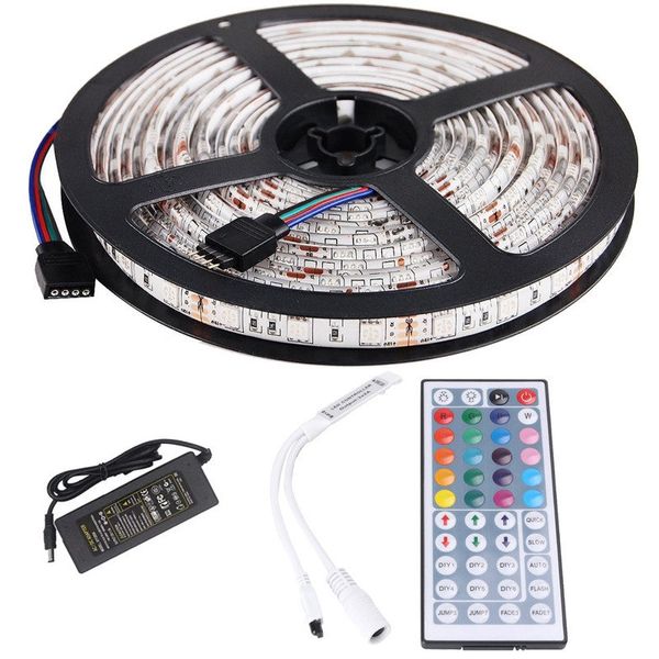 Tira de luces LED RGB de 5m, cinta de diodo led, resistente al agua, Bluetooth, WiFi, control de 24 teclas, Kit de adaptador de corriente de 12V CC