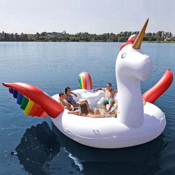 5M Piscina de natación Gigante inflable Unicornio Fiesta Isla de pájaros Barco de unicornio de gran tamaño flotador de flamenco gigante Isla de flamencos para 6-8 personas R221C