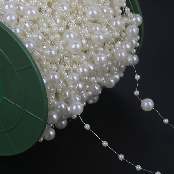 5metters Ivory / White Color Line Fishing Artificial Pearls Beads Chain Garland Flower for Wedding Bridal Bouquet Flower Decoratio