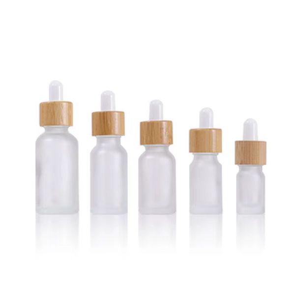 5ml 10ml 15ml 20ml 30ml 50ml 100ml Bambou et cercle de bois givré compte-gouttes flacon vide pour huile essentielle solution de stock de soins de la peau distribuant une petite bouteille d'échantillon