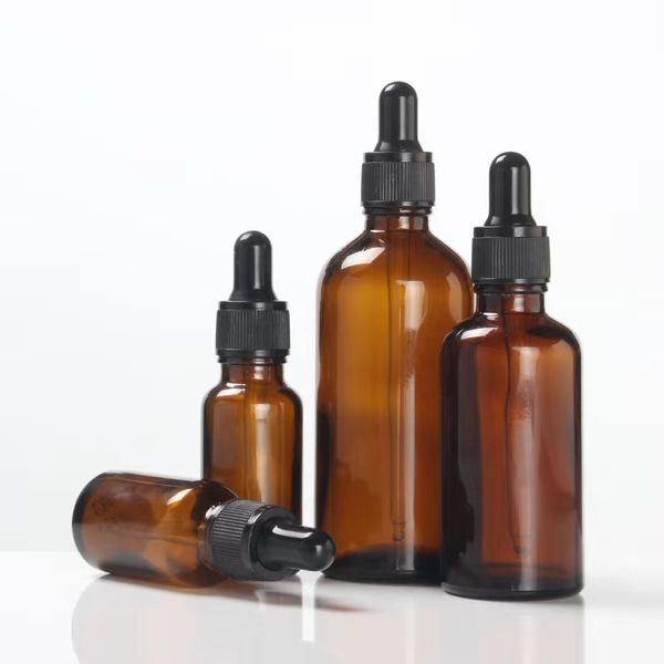 wholesale 5ml 10ml 15ml 20ml 30ml 50ML 100ML Frasco cuentagotas de vidrio marrón para dispensación de esencia de aceite esencial de aromaterapia
