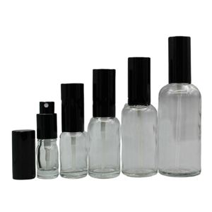 5 ml 10 ml 15 ml 20 ml 30 ml 50 ml 100 ml lege duidelijke glas parfum spuitfles zwarte cap cosmetische verpakking toner lotion pomp flesjes