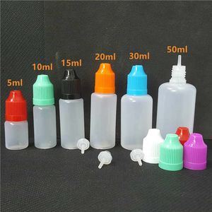 5 ml 10 ml 15 ml 20 ml 30 ml 50 ml Botella de embalaje de plástico Gotero de aguja translúcido suave Tapas a prueba de niños para aceites esenciales Jugos líquidos Embalaje de almacenamiento de cosméticos