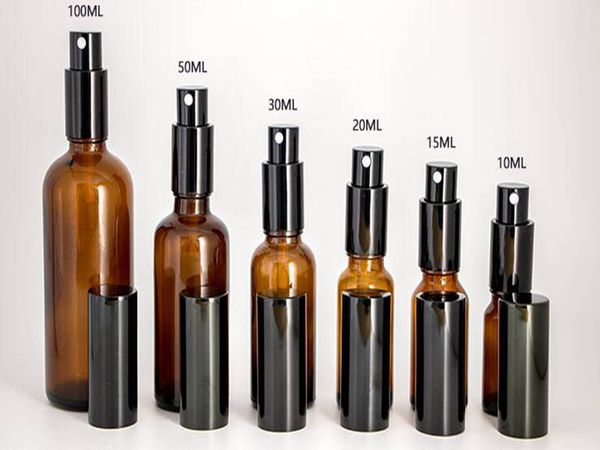 5ml 10ml 15ml 20ml 30ml 50ml Botellas de spray de aceite esencial de vidrio ámbar portátil Contenedor de rociador de niebla Botella recargable de viaje