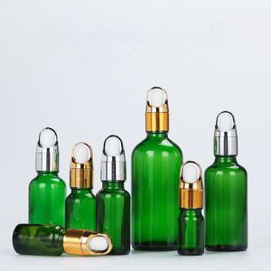 Bouteille en verre vert 5 ml, 10 ml, 15 ml, 20 ml, 30 ML avec flacon d'huile essentielle compte-gouttes, flacons de parfum pour les yeux réactifs F2339