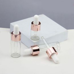 5 ml 10 ml 15 ml 20 ml Clear Glass Essentiële olie Eye Druppel fles Cosmetisch monster Flacons met roségouden Aliminum Pipet Druppper deksel Jmrod