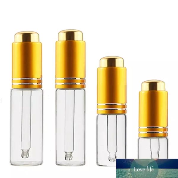 Botella de pipeta de prensa de 5ml, 10ml, 15ml, 20ml, tapa dorada y plateada, frascos cuentagotas de aceite esencial de vidrio transparente vacíos, contenedor recargable cosmético que combina con todo