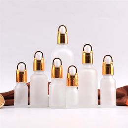 5 ml 10 ml 15 ml 30 ml 50 ml 100 ml Flacon compte-gouttes en verre dépoli vide contenant d'emballage cosmétique flacons compte-gouttes d'huile essentielle avec bouchon en argent doré