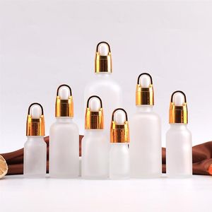 5 ml 10 ml 15 ml 30 ml 50 ml 100 ml Flacon compte-gouttes en verre dépoli vide contenant d'emballage cosmétique flacons compte-gouttes d'huile essentielle avec bouchon en argent doré