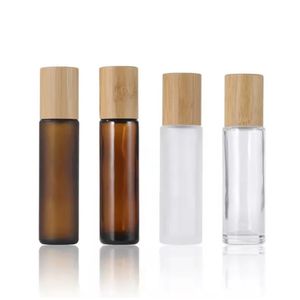 5 ml 10 ml Rollo de aceite esencial de vidrio de 15 ml en botellas con bolas de rodillo de acero inoxidable y tapa de bambú La muestra de paquete cosmético de paquete cosmético al por mayor