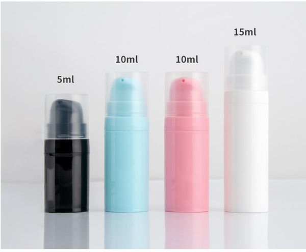 Bouteilles vides en plastique avec pompe sans air, 5ml/10ml/15ml, vente en gros, bouteille de Lotion sous vide, récipient cosmétique SN4494