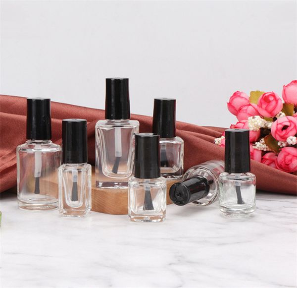 5ML 10ML 15MLSquare Bouteille En Verre Avec Brosse Vide Outil De Maquillage Transparent Conteneurs De Vernis À Ongles Bouteille De Colle En Verre Clair Pour Échantillon JL8963