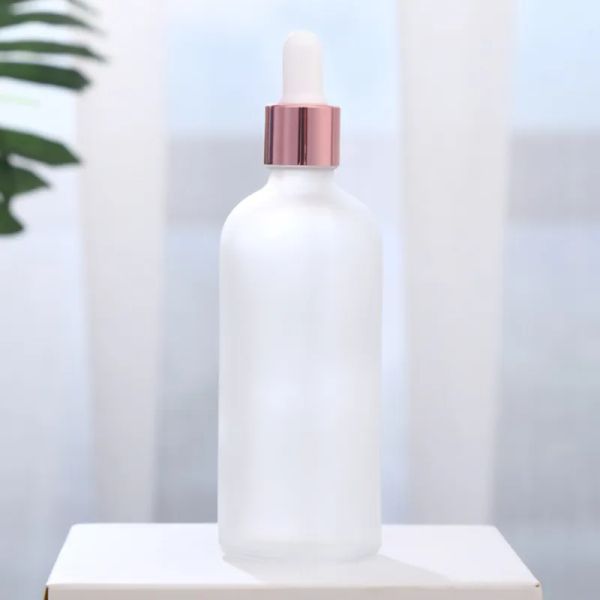 5 ml 10ml 20ml 30ml 15ml 100pcs botella de gotero de vidrio Aceite esencial 50 ml botellas de gotero blanco con tapa de cuervy rosa al por mayor