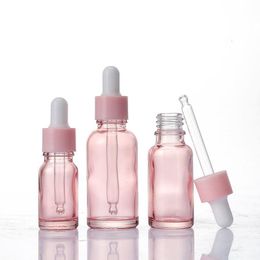 5 ml 10 ml 20 ml 30 ml 50 ml 100 ml Botella cuentagotas de vidrio rosa transparente Botellas de perfume de aceite esencial de suero con pipeta reactiva Spoqo