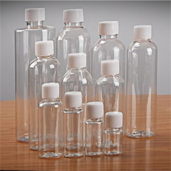 5ml 10ml 20ml 30ml 50ml 60ml 80ml 100ml 120ml Botellas vacías de plástico transparente Contenedores pequeños Botella con tapón de rosca para líquidos
