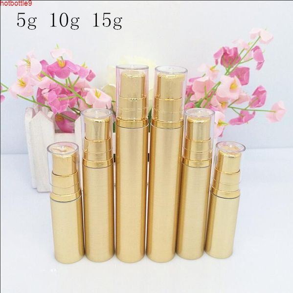 Livraison gratuite 5 ml 10 ml 20 ml en plastique doré pompe à vide bouteille crème pour les yeux fond de teint liquide contenants cosmétiques vides de haute qualité