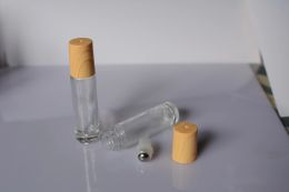 5 ml 10 ml all-match verre dépoli bouteille à rouleaux bois de bambou comme impression huile essentielle échantillon parfum rouleau sur bouteille flacons de parfum boule en acier