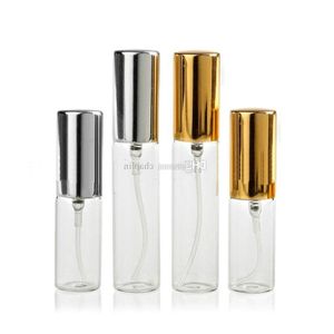 Bouteille en verre d'atomiseur transparent de 5 ml / 10 ml avec métal argent or aluminium pulvérisateur à brume fine vaporisateur parfum rechargeable parfum vide parfum B Nmih