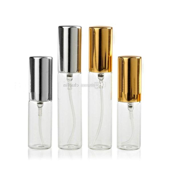 Bouteille en verre d'atomiseur transparent de 5 ml / 10 ml avec métal argent or aluminium pulvérisateur à brume fine vaporisateur parfum rechargeable parfum vide parfum B Fbeh