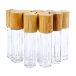 5 ml 10 ml etherische olie rol-on flessen helder glasrol op parfumfles met natuurlijke bamboe cap roestvrij stalen rollerbal