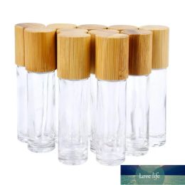 5 ml 10 ml Essentiële Olie Roll-on Flessen Helder Glas Roll Op Parfumflesje met Natuurlijke Bamboe dop Rvs Rollerball Mode