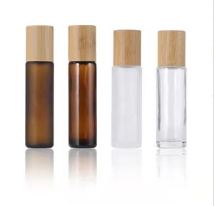 Flacons à rouleaux en verre transparent givré de 5 ml à 10 ml avec flacons d'huile essentielle à billes en métal avec bouchon en bambou JL1564