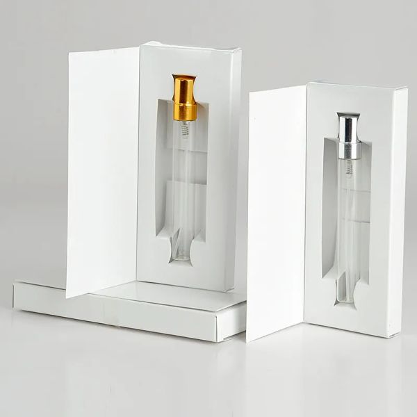 100 Uds 5ML 10ML atomizador de Perfume de vidrio botella de Spray de Perfume con caja de embalaje Vial de muestra cosmética botellas recargables WB3153