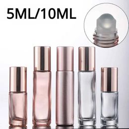 5ml 10ml Color rosa rollo de vidrio grueso en aceite esencial botella de Perfume vacía Bola de rodillo para botellas recargables de viaje Mini