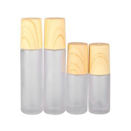 Flacone roll-on da 5 ml 10 ml Bottiglie a rullo in vetro trasparente satinato con tappo in plastica con venature del legno per oli essenziali, profumi, cosmetici Xlbnl