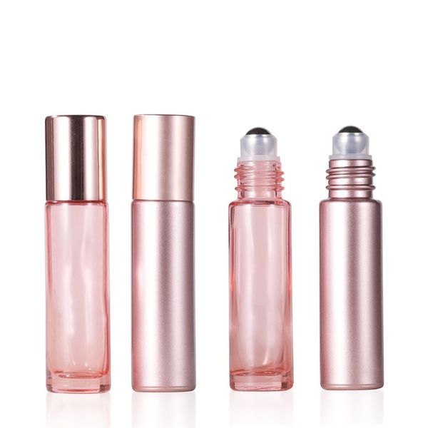 Rollo de cristal de la botella de aceite esencial del oro rosa de 5ML 10ML en botellas cristalinas de la bola del rodillo del perfume