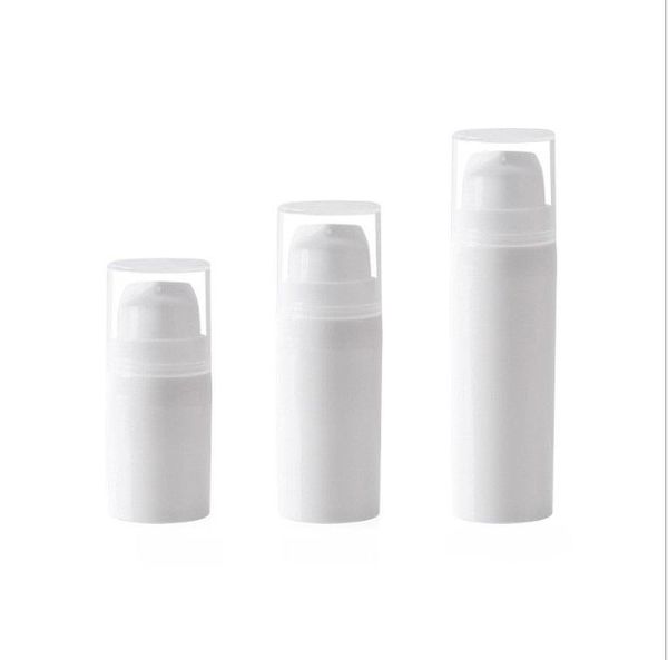 Livraison gratuite 5 ml 10 ml blanc mini bouteille de pompe de lotion sans air, échantillon et bouteille de test, récipient sans air, emballage cosmétique