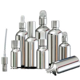 5 ml 30 ml 100 ml zilverglas etherische olie druppelaar fles cosmetische verpakking serum lotion pomp spray atomizer fial 15pcs 201013