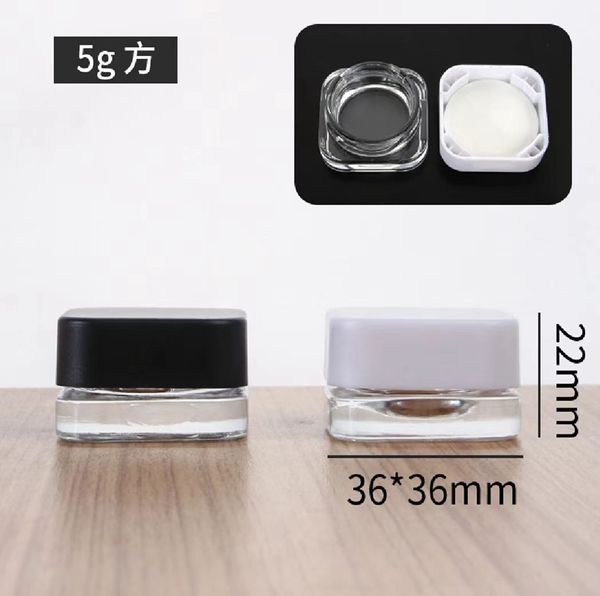 5ML 5G 9ML 9G Conteneur d'huile de cire de verre 1/2 Boîte de rangement cosmétique Pot de concentré Réservoir avec capuchon en plastique à l'épreuve des enfants Outil Dab Bho Titulaire Pots de maquillage Bouteilles Crème DHL