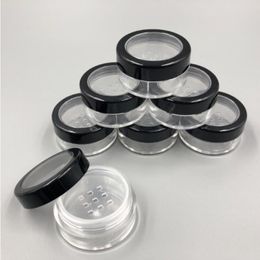 5 ml 5g portátil vacío de maquillaje transparente de maquillaje hojaldre recipiente de caja de caja con tamicadora de polvo y tapa de tornillo negro jarra de polvo suelto jajsl