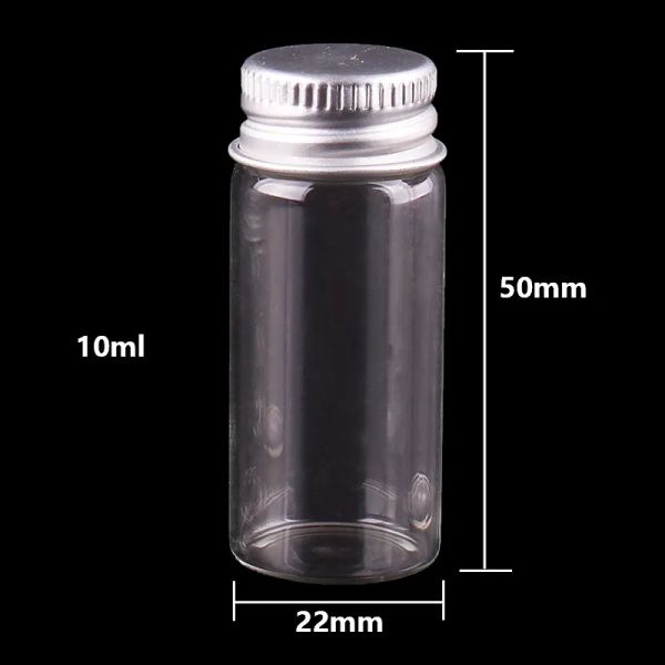 5 ml, 6 ml, 7 ml, 10 ml, 14 ml, venta al por mayor, pequeñas botellas de vidrio transparente con tapa de rosca plateada, viales de tarro bonitos, manualidades DIY, 100 Uds.