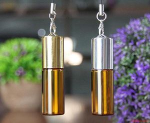 Bouteille de parfum vide en verre ambre de 5ML, avec pendentif en acier, flacons en verre, petite bouteille d'huile essentielle de Promotion